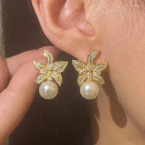 Stud Earrings Imitation Pearl Starfish For Women Fashion Crystal Charm Zircon Cute Jewelry Choice Couple Gift