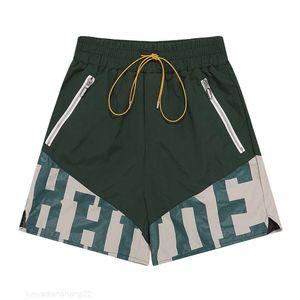 デザイナーショーツRhude Summer Fashion Mens Beach Pants Men Streetwear Brand Rhudeパッチワークカラーコントラスト印刷カジュアルルーズグリーンS-XL