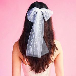 Heißer Verkauf Brautdusche Geschenk Perle Haar Bogen Schleier Brautjungfer großes Haar Bogen Hochzeit Schleier 2436