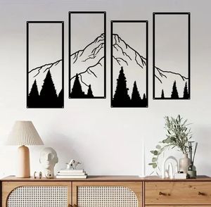 Crafts 4pcs Minimalist Metal Mountain Wall Decor - Square Sculpture for Home Office Living Room Bedroom - Unique Wall Art 240304