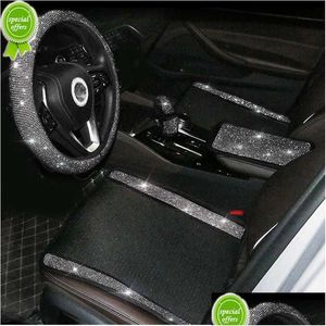 Other Interior Accessories New White Rhinestones Car Seat Ers Interior Accessories Diamond Ice Silk Cushion Pad Four Seasons Mats Drop Dhvzs