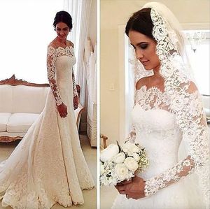 2024 LACE A-Line Wedding Suknia długie rękawy seksowne na ramię vintage niestandardowe Sweet Train Bridal Suknie