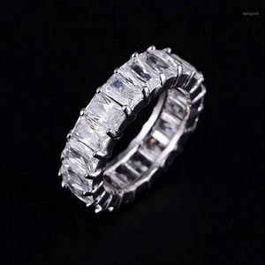 925 PRATA PAVIMENTAÇÃO QUADRADO COMPLETO Simulado Diamante CZ ETERNITY BAND NOIVADO CASAMENTO Pedra Anéis Tamanho 5 6 7 8 9 10 11 121314K