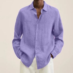 Mens Shirts Casual Cotton Linen tops 2023 Spring Summer Solid Color Long Sleeve Blouses Single Breasted Male Top clothes 240306