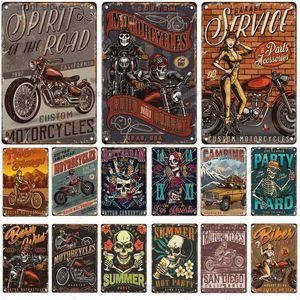 Metal Painting ic Retro Skull Motorcycle Tin Sign Metal Painting Poster Bedroom Bar Club Garage Decorative Iron Art Painting Home Decor T240309