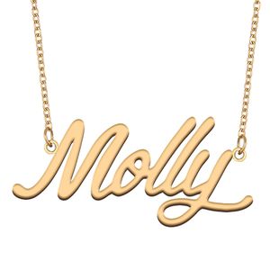 Molly nome colares pingente personalizado para mulheres meninas crianças melhores amigos mães presentes 18k banhado a ouro aço inoxidável