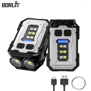 Flashlights Torches BORUiT LED Keychain Flashlight Mini EDC Flash Torch Type-C Rechargeable Waterproof With Magnet Tiki Work Search Camping