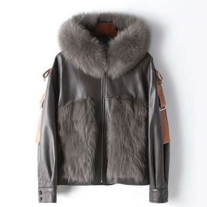 Small Amount Of Clothing Spring And Autumn New Sheep Skin Patchwork Fox Collar 2024 Women's Hooded Real Fur Coat 273083