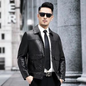 Ternos masculinos de inverno curto moda jaqueta de couro marca dos homens da motocicleta roupas de couro genuíno outwear masculino plus size lapela casacos