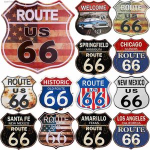 Metal Painting Route 66 USA Flags Shield Metal Tin Signs Posters Plate Wall Decor for Garage Bars Man Cave Cafe Clubs Home Retro Posters Plaque T240309