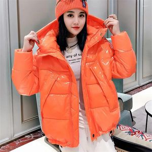 Frauen Unten 2024 Winter Frauen Kurze Glänzende Baumwolle Gefütterte Mantel Gelb Weiß Orange Mit Kapuze Parkas Casual Langarm Weibliche outwear