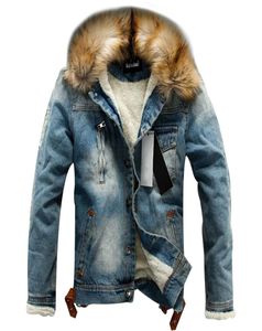 Giacche invernali Uomo Collo in pelliccia Hip Hop Cappotto caldo in pile spesso Uomo 2019 Tasche vintage maschili Giacche jeans slim Capispalla denim D208219121