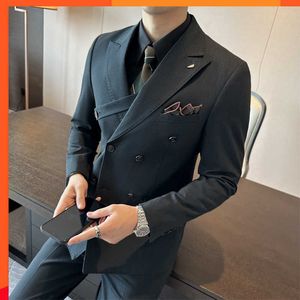 Coffee colored double breasted suit for mens suit British slim fit for mens oversized suit three piece set for wedding and grooms dress trendy