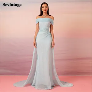 Party Dresses Sevintage Baby Blue Saudi Arabic Prom Off The Shoulder Formal Evening Gowns Floor Length Dubai Women 2024