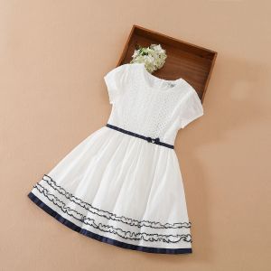 Abiti da neonata Abito da principessa a maniche corte Abito estivo in cotone Colletto tondo Abito a fiori bianchi Abbigliamento da sposa per bambini