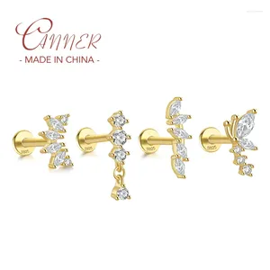 Stud Küpe Canner 1 adet düz kafa ponksiyon küpe beyaz at gözü zirkon 925 Sterling Gümüş Piercing Pentientes