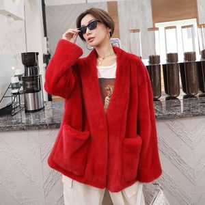 Zimowa krótka kurtka z długim rękawem z małą koreańską wersją w stylu zapachowym. Velvet Haining Fur Norka dla kobiet 840030