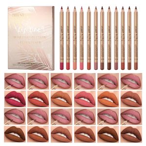 12 PCS Lip Liner Contour Matte Lipstick Pencil Set Waterproof Velvet Nude Lipstick Pencil Sexiga Red Brown Pigments Non-Stick Cup 240301