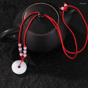 Pendant Necklaces 1pc Lotus Guanyin Buddha Long Life Lock Lucky Necklace Buddhist White Jade Hand Woven