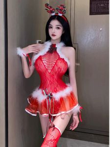Kleid 2023 Sommer Neue frauen Sexy Spicy Girl Neue Jahr Weihnachten Uniform aushöhlen Spitze gespleißt Versuchung Flirten kurze Dress1R1X
