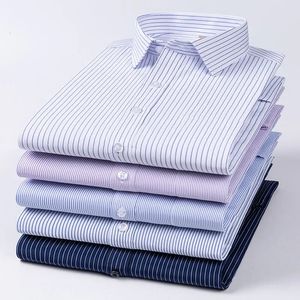 Camisa formal masculina S ~ 7XL manga comprida tamanho grande escritório cor sólida listrada clássica versátil moda negócios camisa branca 240306