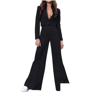 Gym Clothing Women Elegancki garnitur biznesowy Zestaw Krótki kurtka z szeroką nogą ołówkiem spodni dla kobiet w Prace Poród Dostawa Sport Otlpx