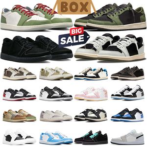 mit Box Jumpman 1 Low Basketballschuhe 1s Chinese New Year Black Phantom Reverse Mocha Black Olive Panda J1 Herren Trainer Frauen Turnschuhe Sport