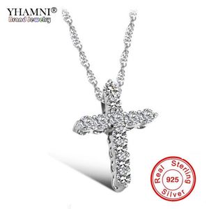 Yhamni luxo original 925 prata esterlina cruz pingente colar princesa luxo diamante colar pingente para senhoras e mulheres n1239k