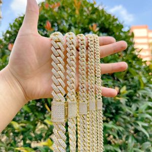 Luxury 925 Silver Hiphop Lab Grown Diamond Custom8mm-20mm Iced Out VVS Moissanite Cuban Link Chain Halsband för män Fina smycken