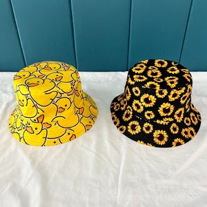 Kapelusz Fishermana Summer Słodki mały żółty kaczek dwustronny Basin Hat Digital Printing Cap