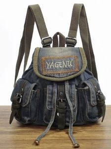 Jiaerdi Vintage Denimバックパック女性レトロレター刺繍カジュアルスクールバッグバックパック