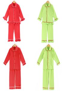 mehrfarbiges Weihnachtsferien-Kinderpyjama-Set mit Rüschen, Baumwollfabrik-Rot-Grün-Pyjama für Mädchen Y2003283975579