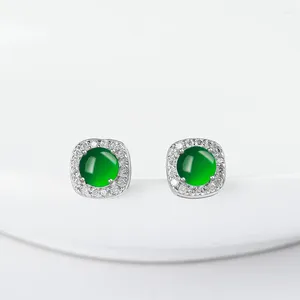 Orecchini pendenti Giada birmana Argento 925 Donna Verde Charms Gioielli Smeraldo Pietra Amuleto Orecchini a bottone Pietre preziose Accessori naturali Fascino