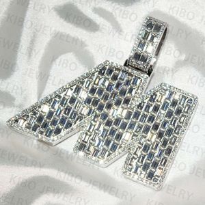 Hip Hop VVS Moissanite Pendant Charm Necklace Iced Out Baguette Diamond Letter Name