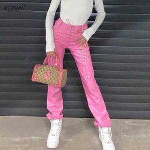 Women's Jeans Womens pants high waisted pants hollow pants sexy autumn trend leather club ultra-thin street clothing weird cats artificial PU Y2K Trousers J240306