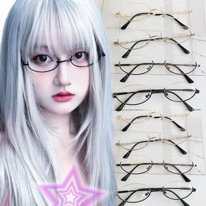 Okulary przeciwsłoneczne anime pół klatki okulary dla kobiet w stylu vintage metal owalny bez soczewki optyczne okular