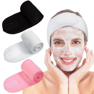 Spa Facial Headband Make Up Wrap Head Terry Cloth Headband Adjustable Towel for Face Washing, Shower, 3 Pieces (White, Black, Pink) LL