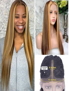 Highlight Wigs Lace Front Human Hair Ombre Straight 28 30 Inch Wig Brazilian 13x1 Hd Full Frontal Honey Blonde Lace Front Wigs6563197