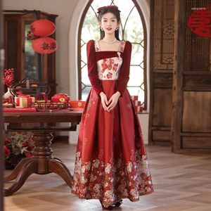 Roupas étnicas Borgonha brindando traje cheongsam elegante veludo estilo chinês vestidos vestido jacquard qipao casamento banquete vestidos