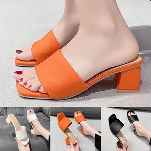 Sandaler Fashion Summer Women's Chunky Heel Middle Open Toe Solid Color Casual Style