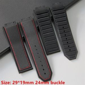 Erstklassiges schwarzes 29 x 19 mm Natur-Silikonkautschuk-Uhrenarmband für Hublot-Armband für King Power-Serie mit 220622225T