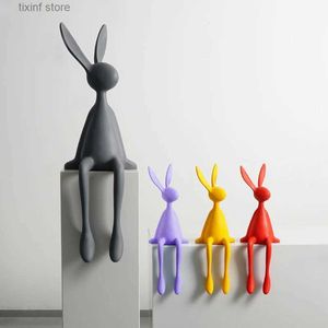 Decorative Objects Figurines Home Decorations Office table Desk Accessories Cute Rabbit Sculpture Statue Figurines Living Room Art Resin Crafts Ornaments T24030