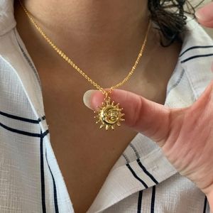 Pingente colares vintage sol e lua colar para mulheres de aço inoxidável delicado corrente de ouro boho celestial jóias collier femmepe3246