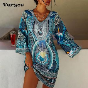 Abito Plus size Beach Cover up 2022 Robe Plage Sarong Costume da bagno cover up Stampa di moda Mujer Beachwear Costume da bagno Donna Maxi Dress