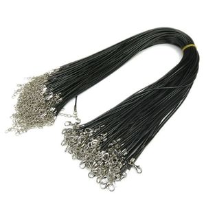 Black Wax Leather Snake Necklace Beading Cord String Rope Wire 45cm Extender Chain with Lobster Clasp DIY jewelry Makin260q