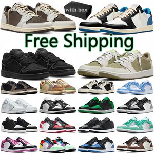 Free Shipping With box 1s low Reverse Mocha shoes for men women Golf Olive 1s Black Phantom Wolf Grey unc panda Lows sports sneakers mens womens trainers 36-47
