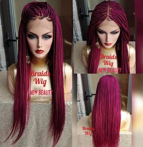 Säljer Africa Women Style Jumbo Braids Spets Front Wig Synthetic Hair Box flätan Wig Pink Red Crochet Braids Wig Natural Hairlin2244763