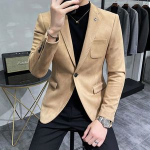 Deerskin Deri Ceket Blazer Erkekler Gündelik Slim Fit Blazer Hombre Suit Deri Ceket Erkekler Terno Maskulino Erkekler Giyim 6 Renk 240306