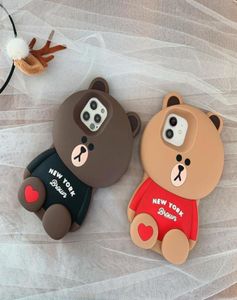 Cartoon Style Funy Brown Bear Cellphone Silicone Cases Back Cover för iPhone 6S 7 8 Plus X XR XS 11 12 Pro Max Protective Shell PH3845809