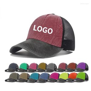 Bonés de bola logotipo personalizado cinco painéis lavados algodão malha boné homens retro beisebol feminino impresso texto ajustável hip hop camionista chapéu gorras